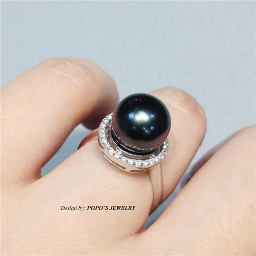 【每日特选】14K白金大溪地黑珍珠钻石戒指(预约看货) 商品图2