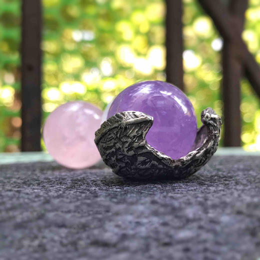 天然水晶球迷你手工银托 商品图4