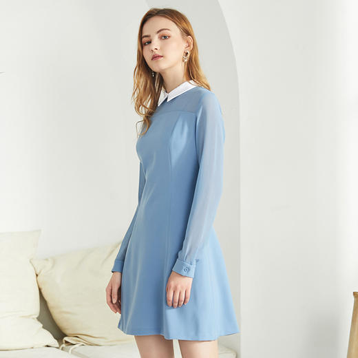 EITIE爱特爱女装秋款时尚通勤洋气镂空网纱拼接翻领收腰连衣裙女C2007504 商品图2