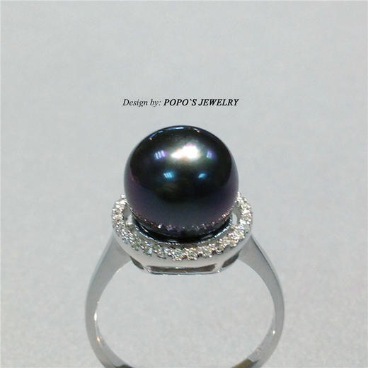 【每日特选】14K白金大溪地黑珍珠钻石戒指(预约看货) 商品图1