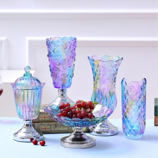 【创意摆件】*创意 现代 彩色玻璃花瓶 玻璃果盘 糖缸摆件 家居软装工艺品 礼品 商品图0