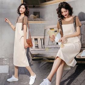 WZNH-HSYL1913时尚新款牛仔背带裙两件套减龄女套裙