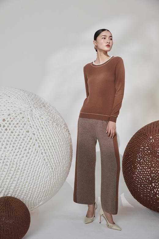  秋冬 圆领手钩花羊绒女套衫 SJF92W165N 商品图2