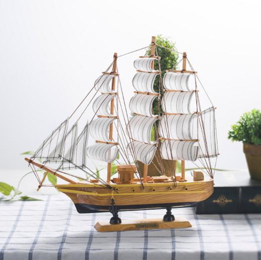 【家居摆件】*33CM帆船模型摆件 一帆风顺木质工艺品复古地中海装饰品 商品图1