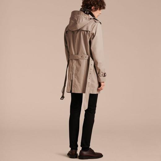 burberry巴宝莉男士卡其色棉质长款连帽双排扣风衣