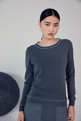  秋冬 圆领手钩花羊绒女套衫 SJF92W165N