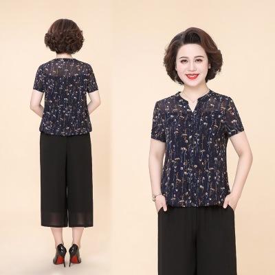 AM-119大码洋气短袖雪纺衫阔腿裤时髦两件套 商品图4