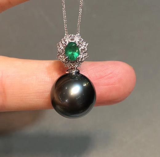 大溪地黑珍珠吊坠秒杀不议退18k金钻石镶嵌珠子正圆强光微微瑕款式