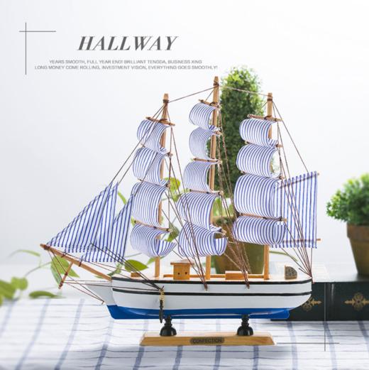 【家居摆件】*33CM帆船模型摆件 一帆风顺木质工艺品复古地中海装饰品 商品图0