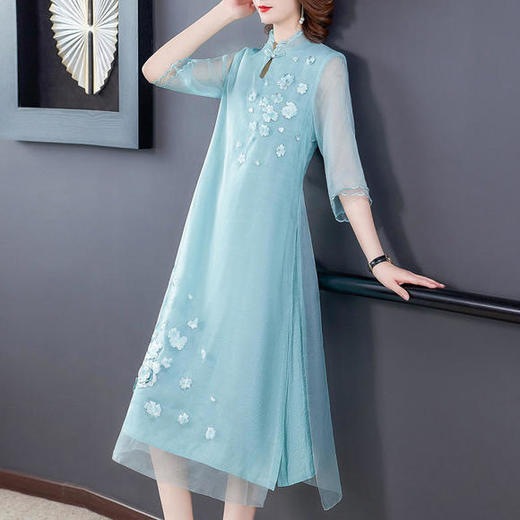 HT-XYX5336新款夏季仿桑蚕丝，气质花朵改良款旗袍裙 商品图1