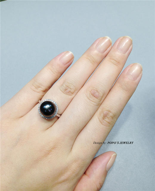 【每日特选】14K白金大溪地黑珍珠钻石戒指(预约看货) 商品图5