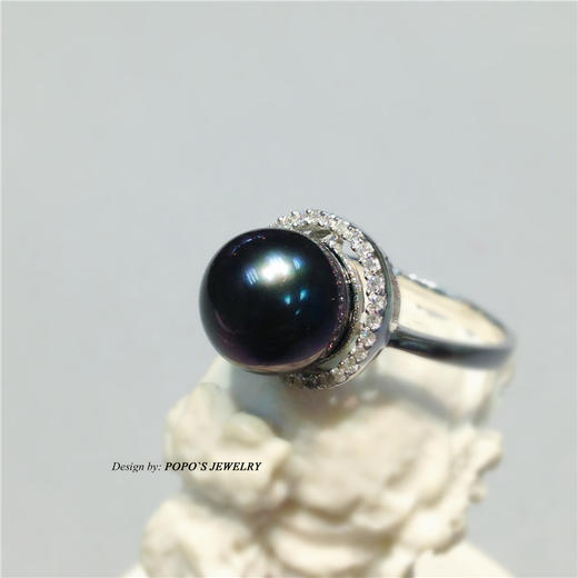 【每日特选】14K白金大溪地黑珍珠钻石戒指(预约看货) 商品图3