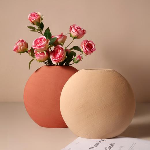 【家居摆件】北欧ins摆件家居客厅插花电视柜装饰品干花莫兰迪色圆形陶瓷花瓶 商品图1