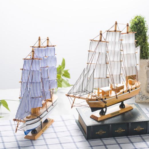 【家居摆件】*33CM帆船模型摆件 一帆风顺木质工艺品复古地中海装饰品 商品图2