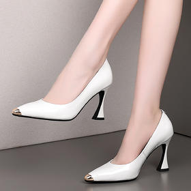 MDE-SL902168新款真皮女鞋尖头细高跟鞋金属懒人通勤鞋