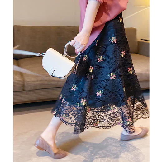 莫奈花园进口绣花蕾丝面料大幅鱼尾波浪裙摆半身裙