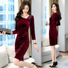 WZNH-YUMEI2038金丝绒旗袍连衣裙新款收腰显瘦气质职业减龄裙子 商品缩略图3