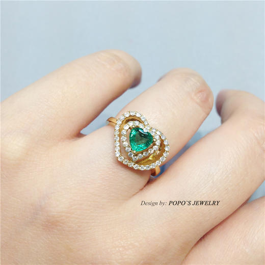 【每日特选】18K黄金心形祖母绿钻石戒指(预约看货) 商品图1