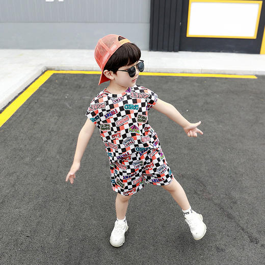 SKM-skb22-6-2062韩版时尚花色透气网布短袖短裤男童两件套潮 商品图2