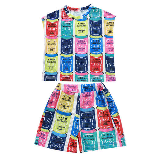 SKM-skb22-6-2062韩版时尚花色透气网布短袖短裤男童两件套潮 商品图4