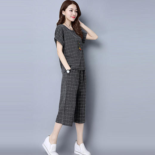 QYL-696欧洲风格  新款女装大码宽松休闲短袖七分裤运动套装潮 商品图2