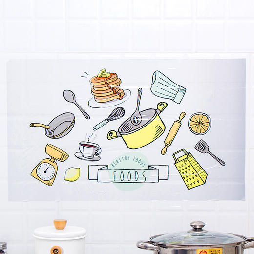 【卡通防油贴纸 、2张】家用墙面装饰贴厨房用品灶台自粘防水墙贴  商品图1