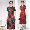 B-6455新款气质大码绣花中长款显瘦过膝连衣裙 商品缩略图0
