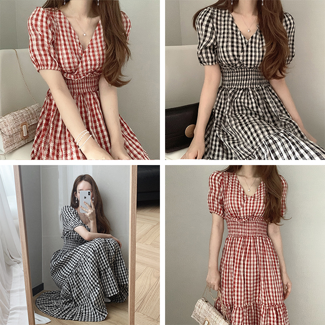 High-end check dress with straps 绑带高端格纹连衣裙JPY带授权招加盟代理