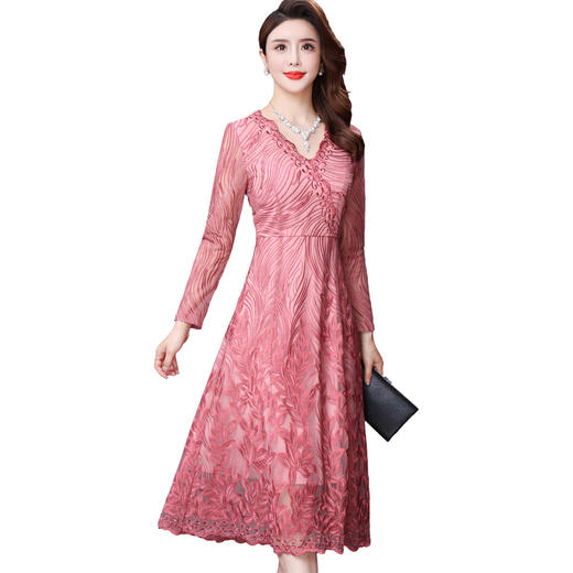 WXY-W-JR-3117女神范新款超仙网纱时尚V领收腰显瘦A字裙子 商品图2