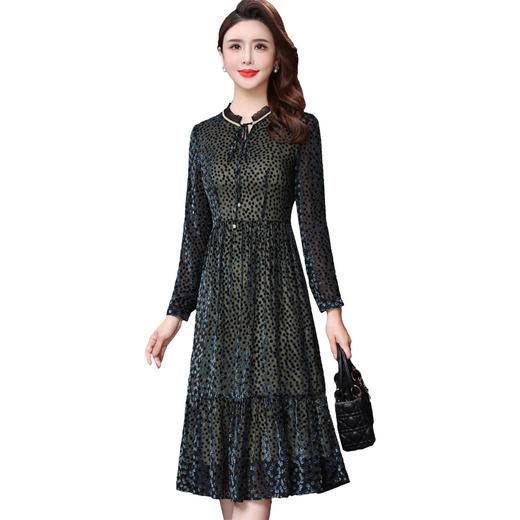 WXY-W-JR-1897新款中年妈妈丝绒网纱中长款真丝A字裙 商品图2