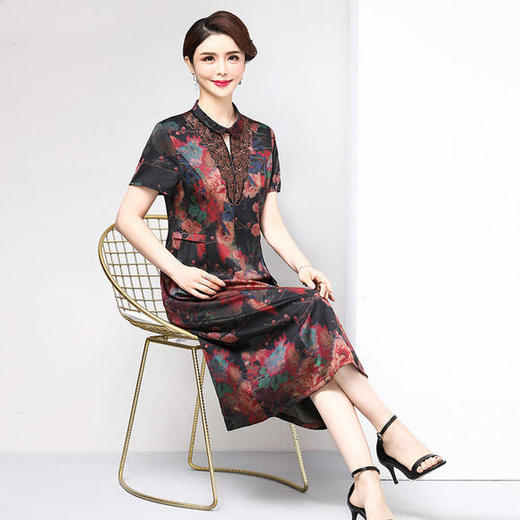 B-6455新款气质大码绣花中长款显瘦过膝连衣裙 商品图2