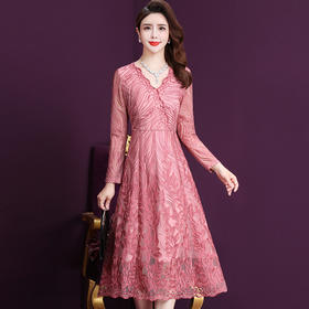 WXY-W-JR-3117女神范新款超仙网纱时尚V领收腰显瘦A字裙子