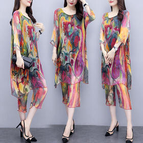 HT-2049夏季新款时尚显瘦印花两件套