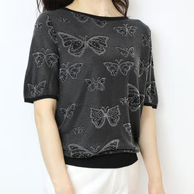 SM-A16093夏新款高端气质上衣女欧根纱刺绣蝴蝶ins潮T恤