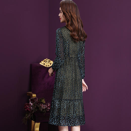 WXY-W-JR-1897新款中年妈妈丝绒网纱中长款真丝A字裙 商品图1