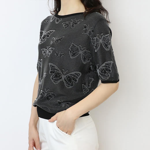 SM-A16093夏新款高端气质上衣女欧根纱刺绣蝴蝶ins潮T恤 商品图1