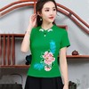 PDD-民族风刺绣上衣妈妈装 中式立领盘扣大码短袖棉t恤 商品缩略图0