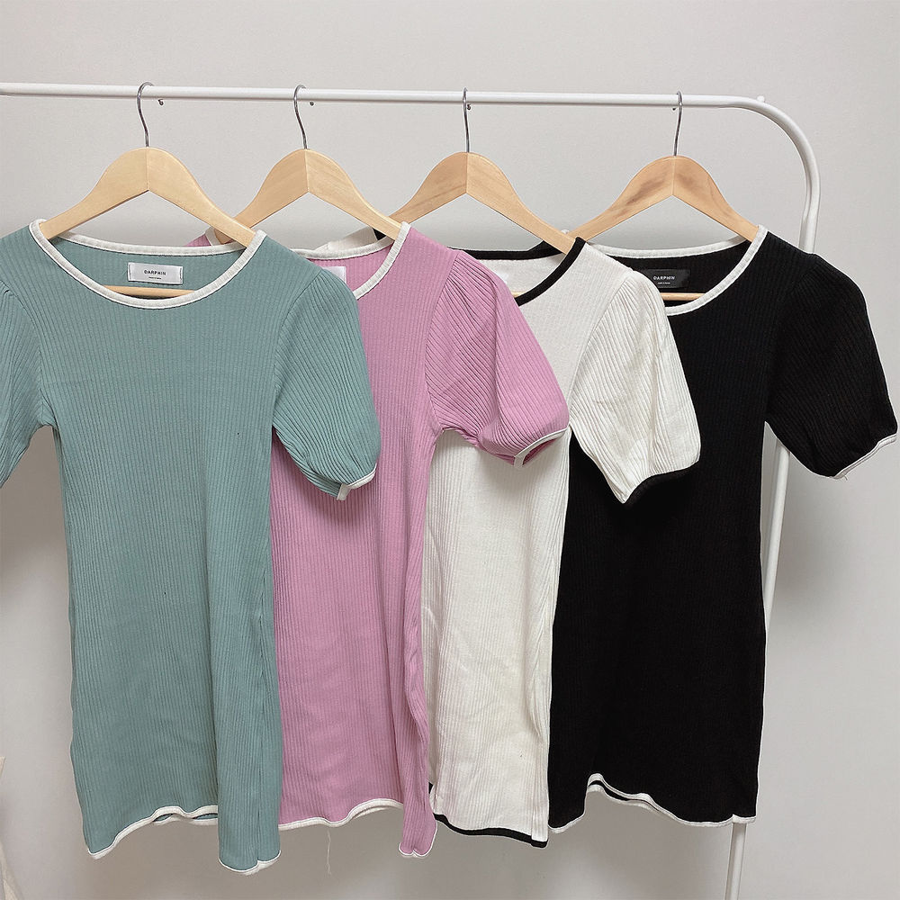 Ribbed puff sleeve slim dress罗纹泡泡袖修身连衣裙JPY带授权招加盟代理
