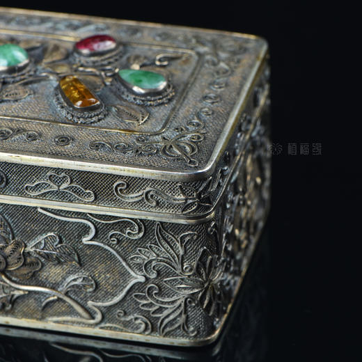 【繁花似锦】老银鎏金掐丝镶宝石盒 商品图1