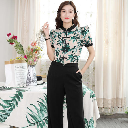 DLQ-A2569妈妈碎花小衫新款上衣洋气气质复古短袖雪纺衫 商品图0