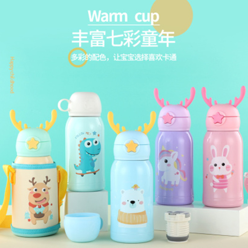 【BD样品】百黛奇（医用316不锈钢）一杯两盖便携卡通鹿角儿童保温杯大容量水杯500MLJPY带授权招加盟代理