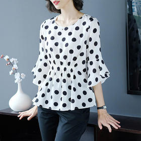 DB-A88宽松显瘦，雪纺波点七分喇叭袖上衣