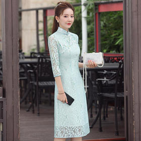 XGT-Q2302新款蕾丝古典定位印花旗袍裙
