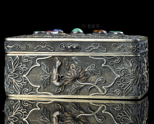 【繁花似锦】老银鎏金掐丝镶宝石盒 商品图2