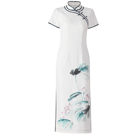 DLQ-A2519白色日常走秀高端演出服真丝旗袍裙（可定制） 商品图4