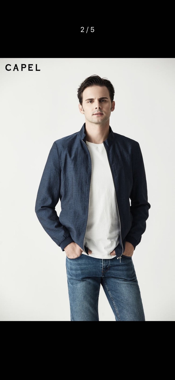 capel卡博尔男装湖蓝色休闲立领夹克jk17507