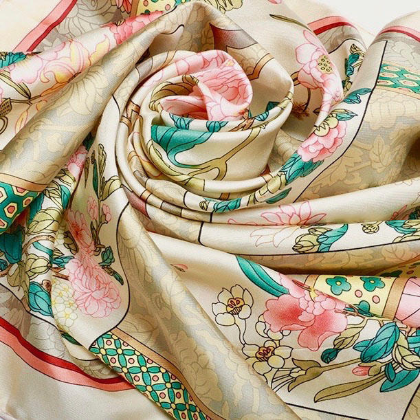 【皇锦】粉彩真丝方巾