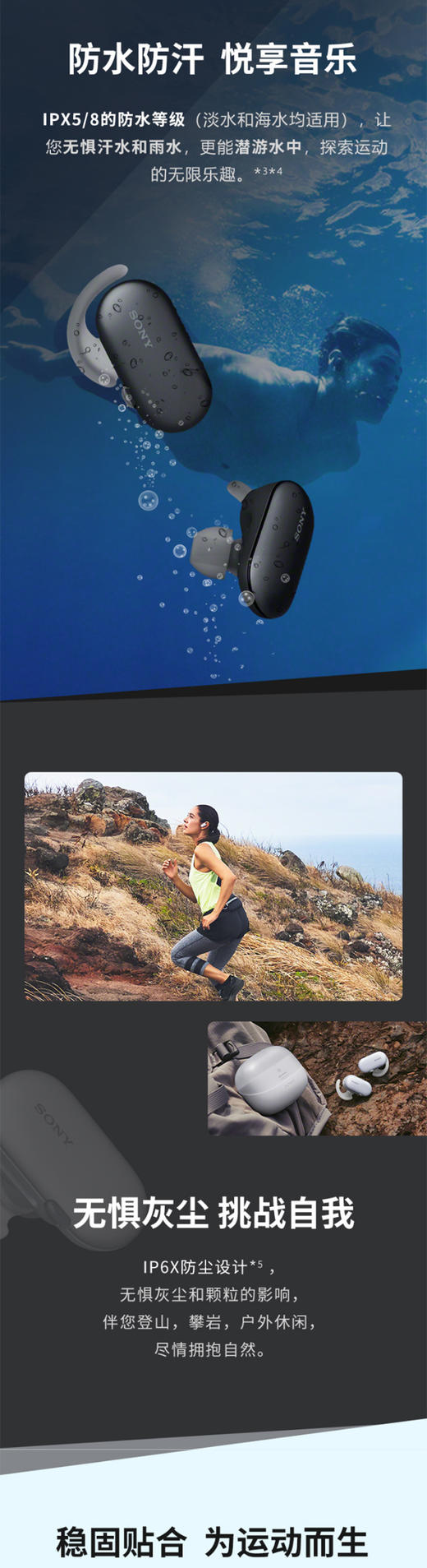 索尼（SONY）WF-SP900 真无线防水运动耳机 （IPX5/8防水等级 触控面板 4GB内存）JPY带授权招加盟代理 商品图2