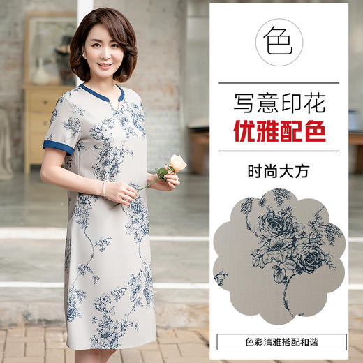 妈妈装夏装优雅印花短袖连衣裙2020新款中年中老年女装裙子 商品图2