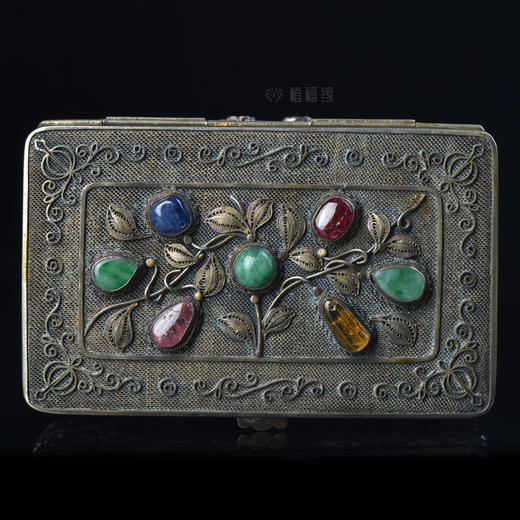 【繁花似锦】老银鎏金掐丝镶宝石盒 商品图6